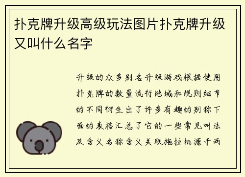 扑克牌升级高级玩法图片扑克牌升级又叫什么名字